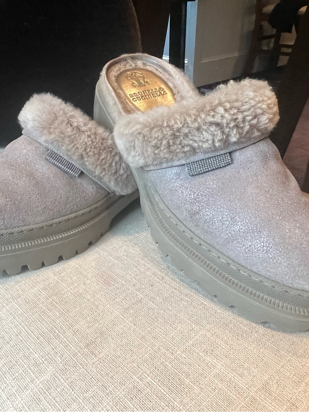 Brunello Cucinelli Metallic Fur lined women’s clogs size 37.5 - Picture 3 of 10
